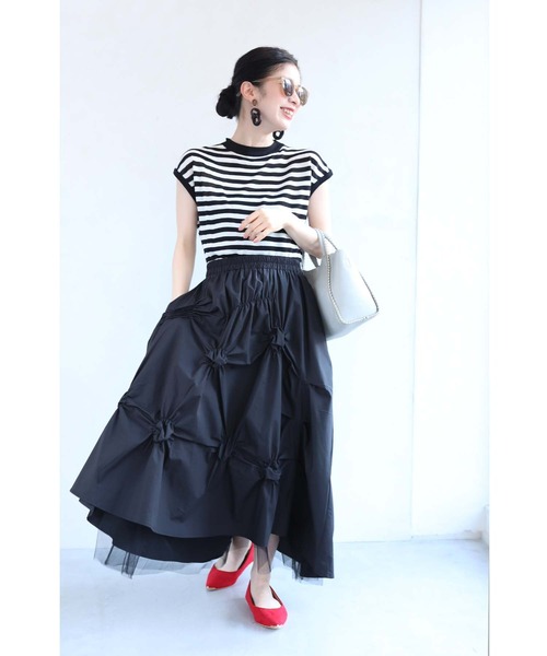 cawaii（カワイイ）の「（黒）裾から覗くチュールのダイヤカットタックロングスカート（スカート・レディース・ブラック・FREE）」の15枚目の写真