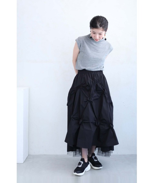 cawaii（カワイイ）の「（黒）裾から覗くチュールのダイヤカットタックロングスカート（スカート・レディース・ブラック・FREE）」の19枚目の写真