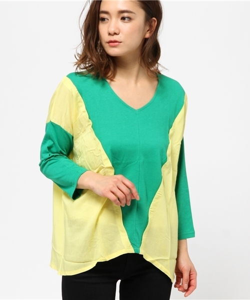 チャイハネ（チャイハネ）の「【チャイハネ】バイカラーカットソー（Tシャツ/カットソー・レディース・ブルー/イエロー/ピンク/オフホワイト・FREE）」の4枚目の写真