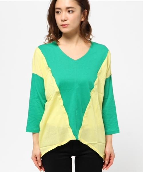 チャイハネ（チャイハネ）の「【チャイハネ】バイカラーカットソー（Tシャツ/カットソー・レディース・ブルー/イエロー/ピンク/オフホワイト・FREE）」の10枚目の写真