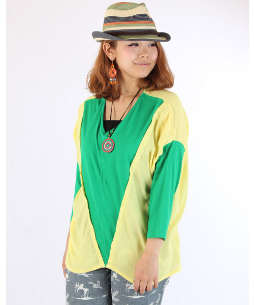 チャイハネ（チャイハネ）の「【チャイハネ】バイカラーカットソー（Tシャツ/カットソー・レディース・ブルー/イエロー/ピンク/オフホワイト・FREE）」の8枚目の写真