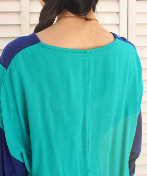 チャイハネ（チャイハネ）の「【チャイハネ】バイカラーカットソー（Tシャツ/カットソー・レディース・ブルー/イエロー/ピンク/オフホワイト・FREE）」の6枚目の写真