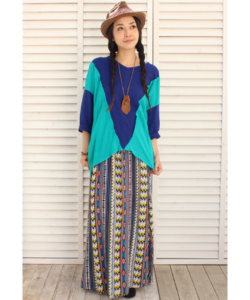 チャイハネ（チャイハネ）の「【チャイハネ】バイカラーカットソー（Tシャツ/カットソー・レディース・ブルー/イエロー/ピンク/オフホワイト・FREE）」の7枚目の写真