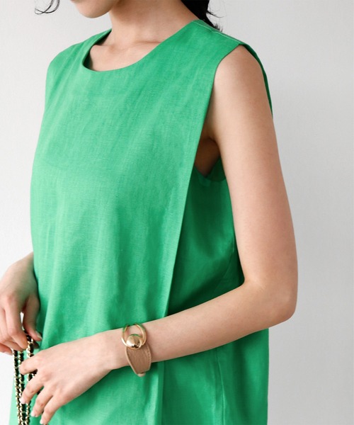 【2022SS】【綿麻使用】麻混Iラインノースリーブロング丈ワンピース