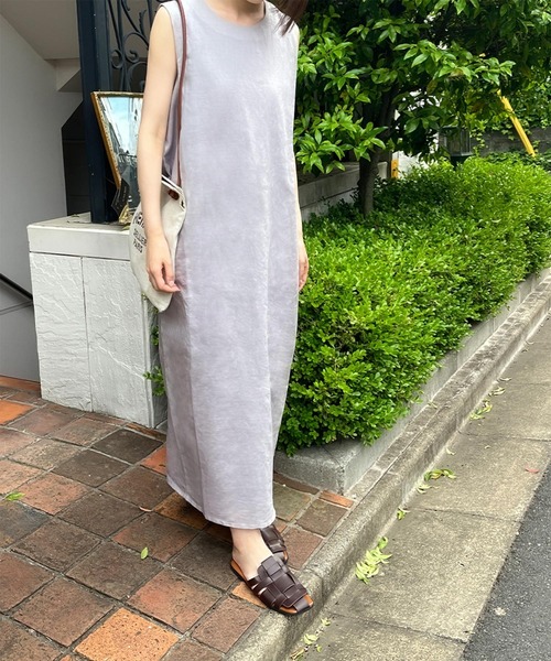【2022SS】【綿麻使用】麻混Iラインノースリーブロング丈ワンピース
