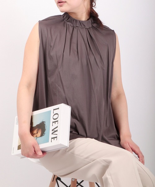 A.N.L(エーエヌエル レーベル)の「A.N.L シルケットコットン ノースリーブTシャツ(タンクトップ・レディース・チャコールグレー/ブラック/ベージュ/レッド/オフホワイト/グリーン・38)」の3枚目の写真