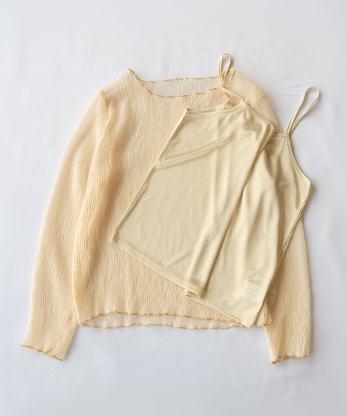 me+em select（ミームセレクト）の「※※【キャミソール付き】シアー楊柳プリーツメロートップス（シャツ/ブラウス・レディース・ホワイト/ブラック/ベージュ/パープル/グレー/モカ/ブルー系その他/ミント/ピンク・FREE/LARGE）」の15枚目の写真