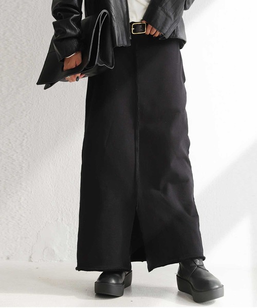 antiqua（アンティカ）の「裏毛センタースリットスカート（スカート・レディース・ブラック/ネイビー/グレー/カーキ・FREE）」の2枚目の写真