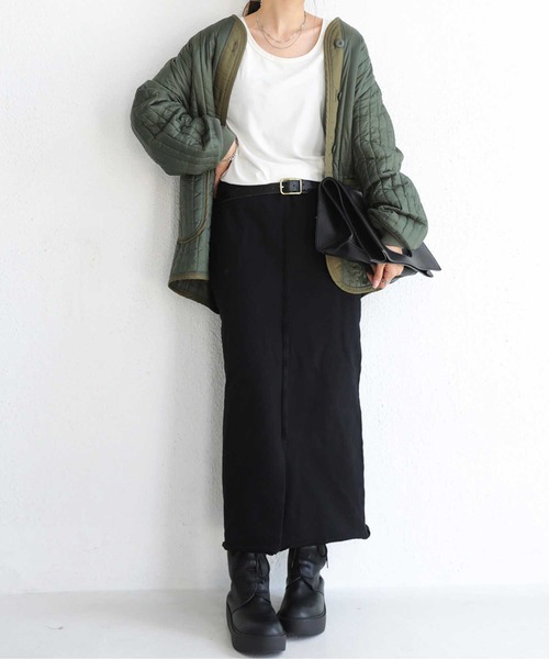 antiqua（アンティカ）の「裏毛センタースリットスカート（スカート・レディース・ブラック/ネイビー/グレー/カーキ・FREE）」の7枚目の写真