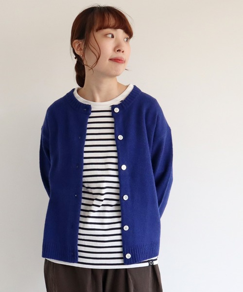 aimer le mieux（エメルミュー）の「aimer ラム/ナイロン 撚杢 クルーネックカーディガン（カーディガン/ボレロ・レディース・ブルー/グリーン/その他/サーモンピンク/キナリ・FREE）」の3枚目の写真