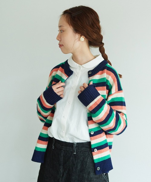 aimer le mieux（エメルミュー）の「aimer ラム/ナイロン 撚杢 クルーネックカーディガン（カーディガン/ボレロ・レディース・ブルー/グリーン/その他/サーモンピンク/キナリ・FREE）」の5枚目の写真