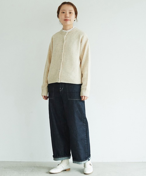 aimer le mieux（エメルミュー）の「aimer ラム/ナイロン 撚杢 クルーネックカーディガン（カーディガン/ボレロ・レディース・ブルー/グリーン/その他/サーモンピンク/キナリ・FREE）」の10枚目の写真