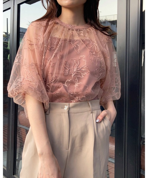 Brownie(ブラウニー)の「Brownie インナーSET フラワーチュール バルーンシアーブラウス(シャツ/ブラウス・レディース・ブラック/ブラウン/アイボリー/グレイッシュブルー・FREE)」の1枚目の写真