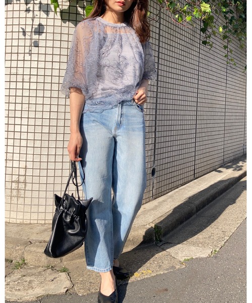 Brownie(ブラウニー)の「Brownie インナーSET フラワーチュール バルーンシアーブラウス(シャツ/ブラウス・レディース・ブラック/ブラウン/アイボリー/グレイッシュブルー・FREE)」の4枚目の写真