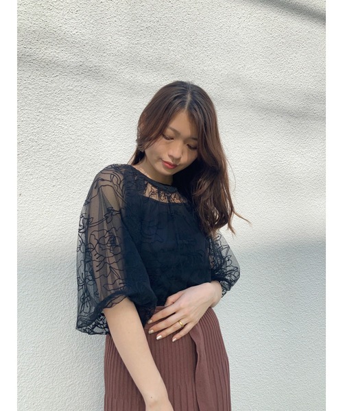 Brownie(ブラウニー)の「Brownie インナーSET フラワーチュール バルーンシアーブラウス(シャツ/ブラウス・レディース・ブラック/ブラウン/アイボリー/グレイッシュブルー・FREE)」の17枚目の写真