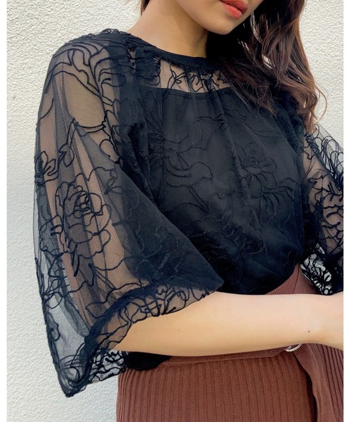 Brownie(ブラウニー)の「Brownie インナーSET フラワーチュール バルーンシアーブラウス(シャツ/ブラウス・レディース・ブラック/ブラウン/アイボリー/グレイッシュブルー・FREE)」の18枚目の写真