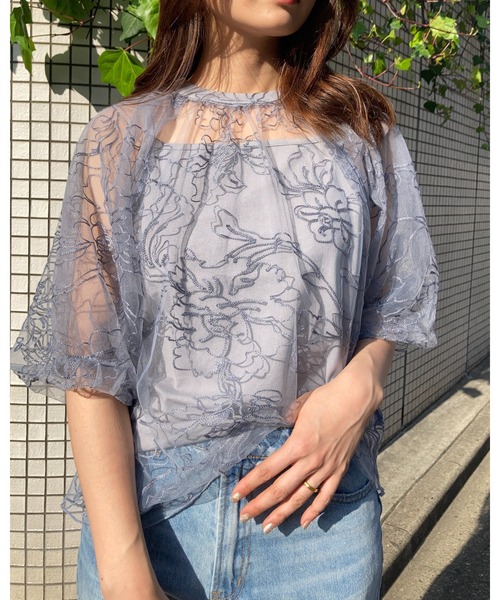 Brownie(ブラウニー)の「Brownie インナーSET フラワーチュール バルーンシアーブラウス(シャツ/ブラウス・レディース・ブラック/ブラウン/アイボリー/グレイッシュブルー・FREE)」の7枚目の写真