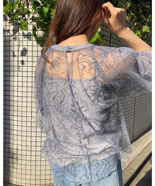 Brownie(ブラウニー)の「Brownie インナーSET フラワーチュール バルーンシアーブラウス(シャツ/ブラウス・レディース・ブラック/ブラウン/アイボリー/グレイッシュブルー・FREE)」の21枚目の写真