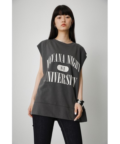 AZUL by moussy（アズールバイマウジー）の「COLLEGE PRINT SLEEVELESS TOPS/カレッジプリントスリーブレストップス（タンクトップ・レディース・チャコールグレー/ベージュ/杢グレー・FREE）」の5枚目の写真