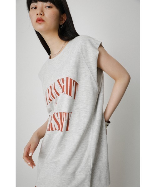AZUL by moussy（アズールバイマウジー）の「COLLEGE PRINT SLEEVELESS TOPS/カレッジプリントスリーブレストップス（タンクトップ・レディース・チャコールグレー/ベージュ/杢グレー・FREE）」の14枚目の写真