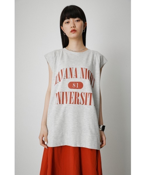 AZUL by moussy（アズールバイマウジー）の「COLLEGE PRINT SLEEVELESS TOPS/カレッジプリントスリーブレストップス（タンクトップ・レディース・チャコールグレー/ベージュ/杢グレー・FREE）」の17枚目の写真