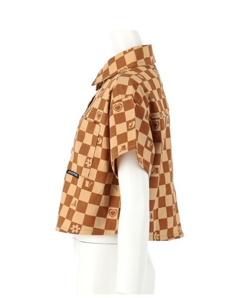ANAP GiRL(アナップガール)の「モチーフチェッカー柄ショートシャツ【セットアップ着用可】(シャツ/ブラウス・キッズ・ベージュ/グリーン・S/M/XS)」の6枚目の写真
