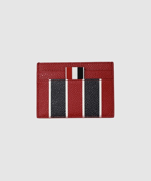 SINGLE CARD HOLDER IN 3D REPP STRIPES PRINT ON PEBBLE GRAIN LEATHER