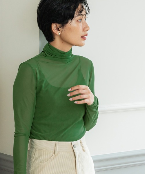 coca（coca）（コカ）の「＼新色登場／シースルーストレッチトップス（Tシャツ/カットソー・レディース・ブラック/ブラウン/ピンク/オレンジ/グリーン/アイボリー/ライトピンク/カーキ/ライトブルー・M/L）」の6枚目の写真