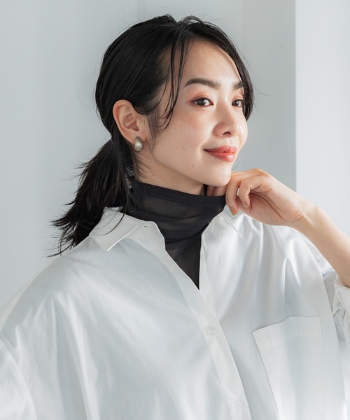 coca（coca）（コカ）の「＼新色登場／シースルーストレッチトップス（Tシャツ/カットソー・レディース・ブラック/ブラウン/ピンク/オレンジ/グリーン/アイボリー/ライトピンク/カーキ/ライトブルー・M/L）」の4枚目の写真