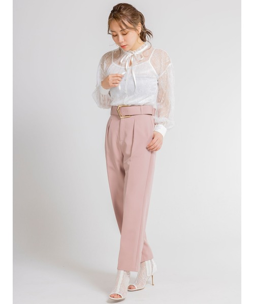 DURAS(デュラス)の「デザインベルト付きストレートパンツ(その他パンツ・レディース・グリーン/ピンク・SMALL/MEDIUM)」の2枚目の写真