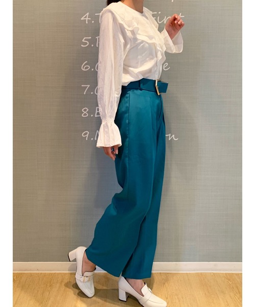 DURAS(デュラス)の「デザインベルト付きストレートパンツ(その他パンツ・レディース・グリーン/ピンク・SMALL/MEDIUM)」の3枚目の写真