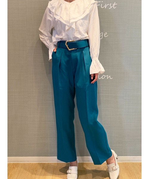 DURAS(デュラス)の「デザインベルト付きストレートパンツ(その他パンツ・レディース・グリーン/ピンク・SMALL/MEDIUM)」の5枚目の写真