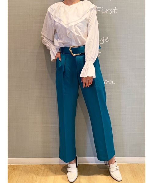 DURAS(デュラス)の「デザインベルト付きストレートパンツ(その他パンツ・レディース・グリーン/ピンク・SMALL/MEDIUM)」の6枚目の写真