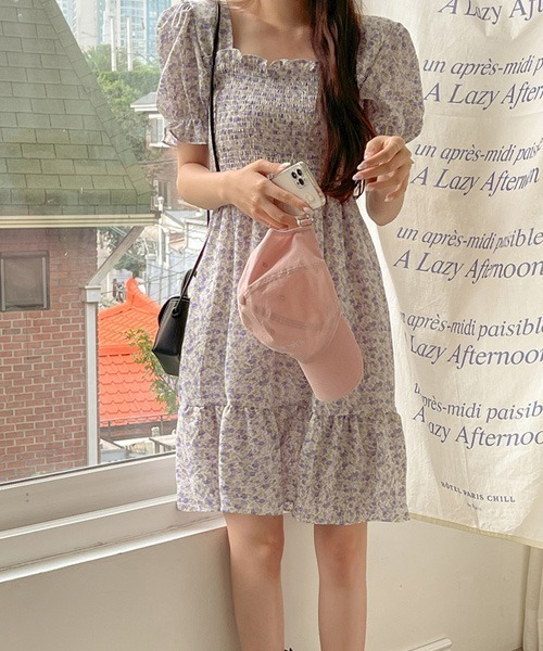 SONA（ソナ）の「SONYUNARA フラワースクエアネック半袖ミニワンピース（ワンピース・レディース・ピンク/パープル・FREE）」の11枚目の写真