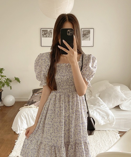 SONA（ソナ）の「SONYUNARA フラワースクエアネック半袖ミニワンピース（ワンピース・レディース・ピンク/パープル・FREE）」の17枚目の写真