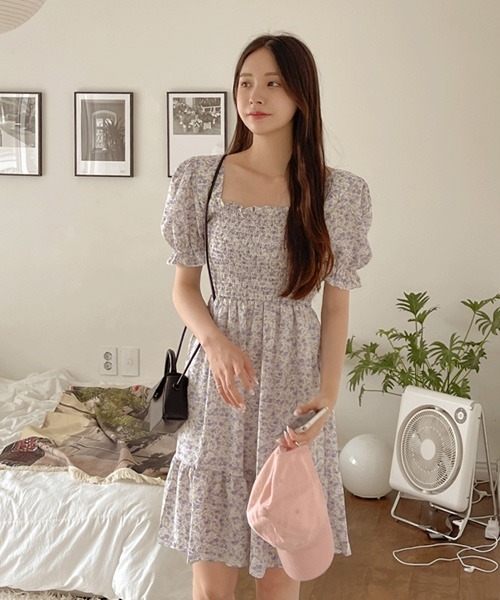 SONA（ソナ）の「SONYUNARA フラワースクエアネック半袖ミニワンピース（ワンピース・レディース・ピンク/パープル・FREE）」の14枚目の写真