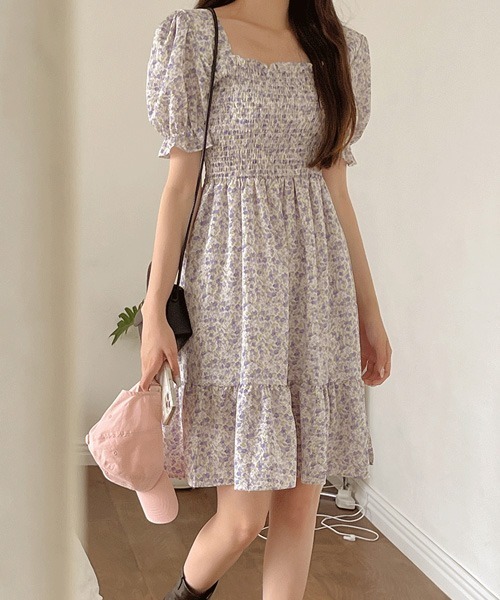 SONA（ソナ）の「SONYUNARA フラワースクエアネック半袖ミニワンピース（ワンピース・レディース・ピンク/パープル・FREE）」の21枚目の写真