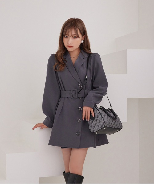 ANDGEEBEE（アンジービー）の「ジャケットタックミニワンピ（ワンピース・レディース・ブラック/チャコールグレー・MEDIUM）」の5枚目の写真