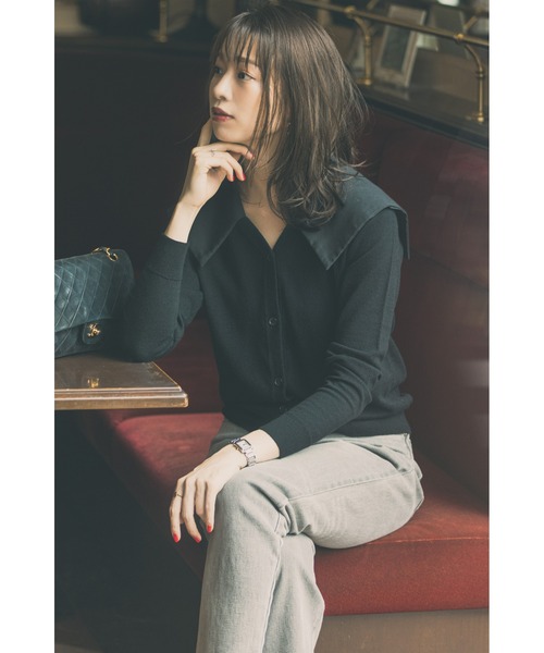 &. NOSTALGIA（アンドドットノスタルジア）の「【石井亜美さんコラボ】セーラーカラーカーディガン（カーディガン/ボレロ・レディース・ホワイト×ブラック/ブラック×ブラック・FREE）」の2枚目の写真