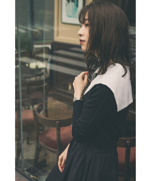 &. NOSTALGIA（アンドドットノスタルジア）の「【石井亜美さんコラボ】セーラーカラーカーディガン（カーディガン/ボレロ・レディース・ホワイト×ブラック/ブラック×ブラック・FREE）」の6枚目の写真