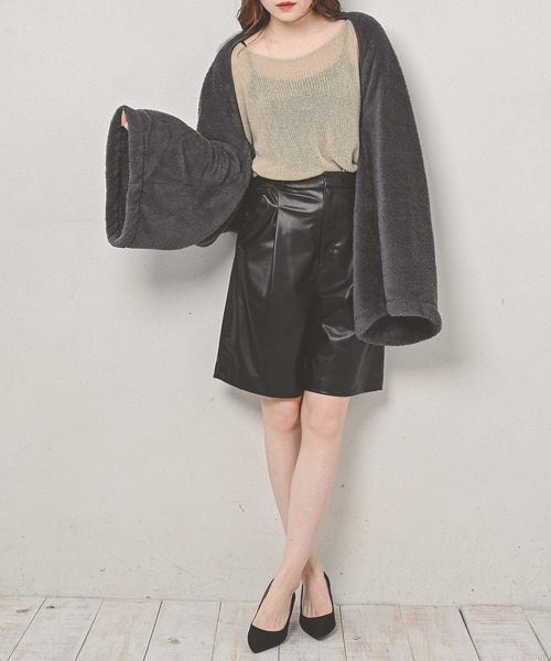 Monocoro toppi（モノコロトッピ）の「シープボア ふわふわ 2WAY マフラー カーディガン（その他ルームウェア・レディース・ブラウン/チャコールグレー/ネイビー/モカ/ブラック・フリー）」の3枚目の写真