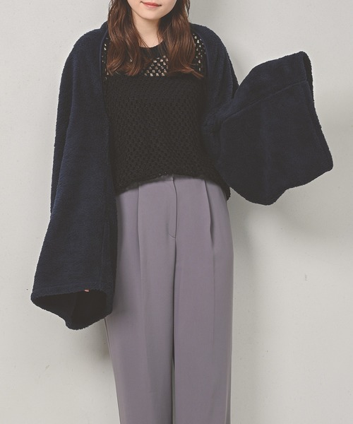 Monocoro toppi（モノコロトッピ）の「シープボア ふわふわ 2WAY マフラー カーディガン（その他ルームウェア・レディース・ブラウン/チャコールグレー/ネイビー/モカ/ブラック・フリー）」の10枚目の写真