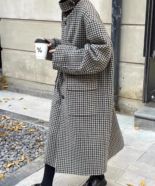DIAVEL（ディアベル）の「衿切替えチェックロングコート（ステンカラー