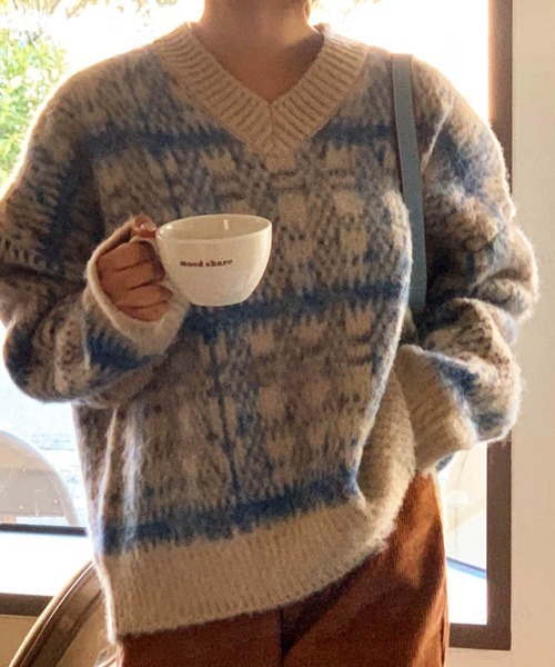 Dalfwin(ダールフィン)の「ウール混チェック柄ニット プルオーバー(ニット/セーター・レディース・ベージュ/ブラウン/グレー・FREE)」の18枚目の写真