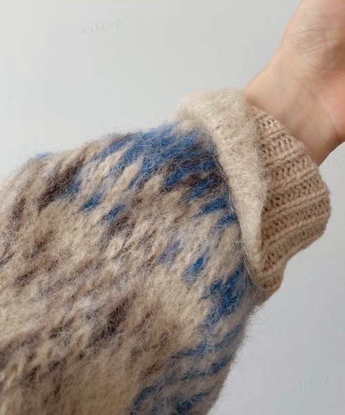 Dalfwin(ダールフィン)の「ウール混チェック柄ニット プルオーバー(ニット/セーター・レディース・ベージュ/ブラウン/グレー・FREE)」の21枚目の写真