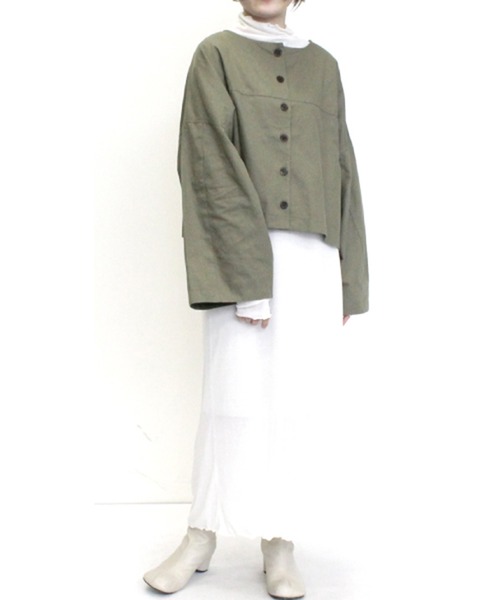STYLEBLOCK（スタイルブロック）の「綿ツイル前後2WAYオーバーブラウス（シャツ/ブラウス・レディース・オフホワイト/オリーブ/ブラック・M）」の9枚目の写真