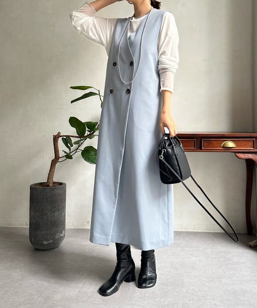 DouDou(ドゥドゥ)の「【WEB限定】2WAYロングジレワンピース(ベスト・レディース・ベージュ/ブルー/ブラック・FREE)」の8枚目の写真