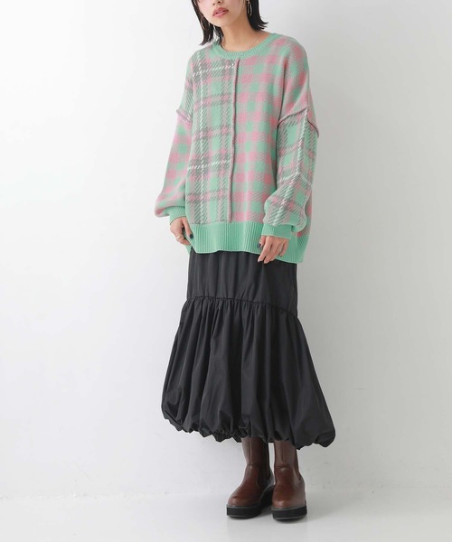 n'OrLABEL(ノアールレーベル)の「『チェック柄切替ステッチジャカードニット』(ニット/セーター・レディース・ミント/ブルーグリーン・FREE)」の6枚目の写真