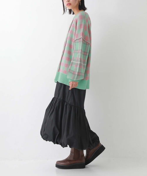 n'OrLABEL(ノアールレーベル)の「『チェック柄切替ステッチジャカードニット』(ニット/セーター・レディース・ミント/ブルーグリーン・FREE)」の7枚目の写真