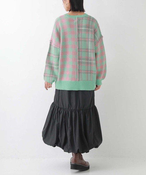 n'OrLABEL(ノアールレーベル)の「『チェック柄切替ステッチジャカードニット』(ニット/セーター・レディース・ミント/ブルーグリーン・FREE)」の8枚目の写真